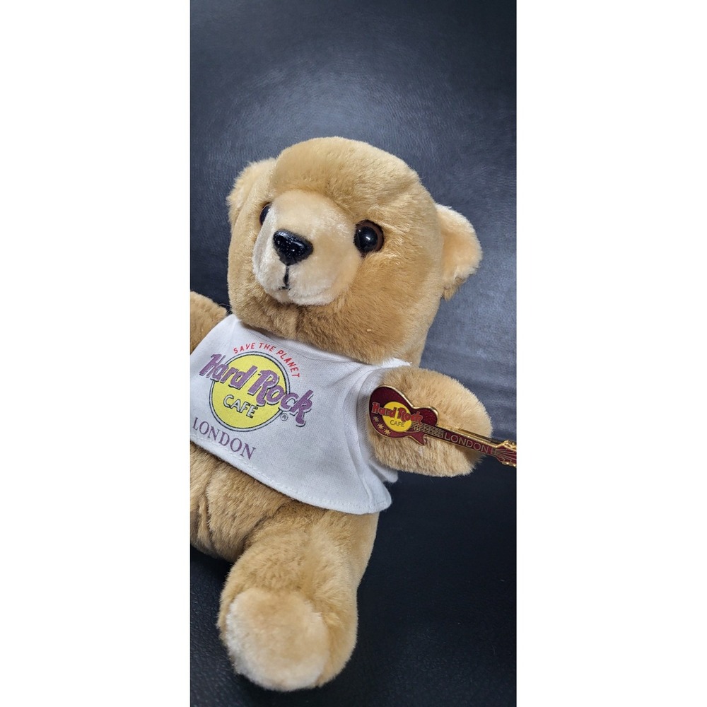 Hard Rock Cafe London Teddy Bear 9in Plush with Guitar Pin Collectible